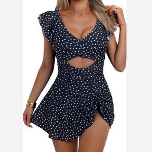 One Piece  Swimsuit Black Polka Dot